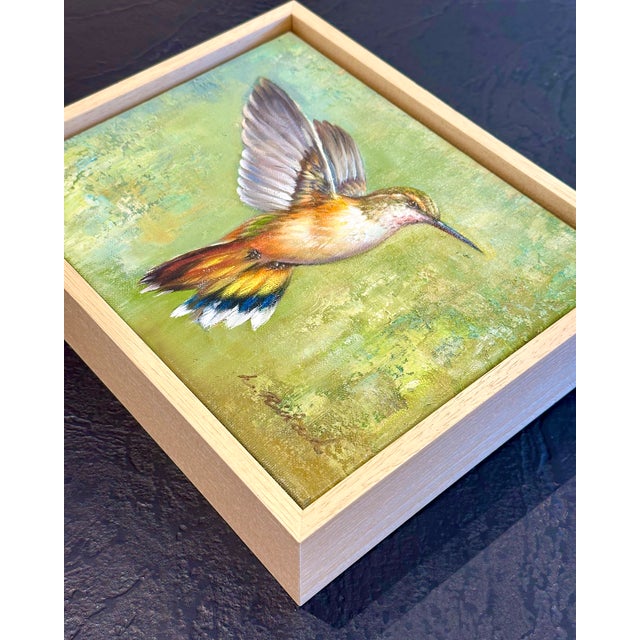 Realism Rufous Hummingbird in Flight, Original Oil on Canvas by L. Ricard (Framed) For Sale - Image 3 of 4