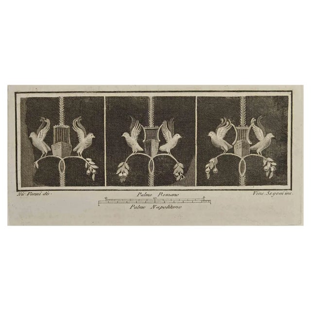 Vincenzo Segoni, Still Life Fresco with Birds, Etching, 18th Century For Sale