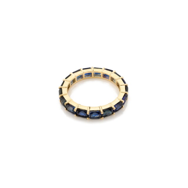Baguette Cut East & West Blue Sapphire Full Eternity Band Size 5.5 For Sale In New York - Image 6 of 12