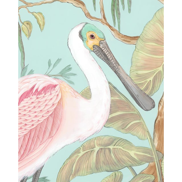 2020s “Marsh Madness” Spoonbill, Heron, Crane Chinoiserie Coastal Painting by Allison Cosmos - Set of 3 For Sale - Image 5 of 9