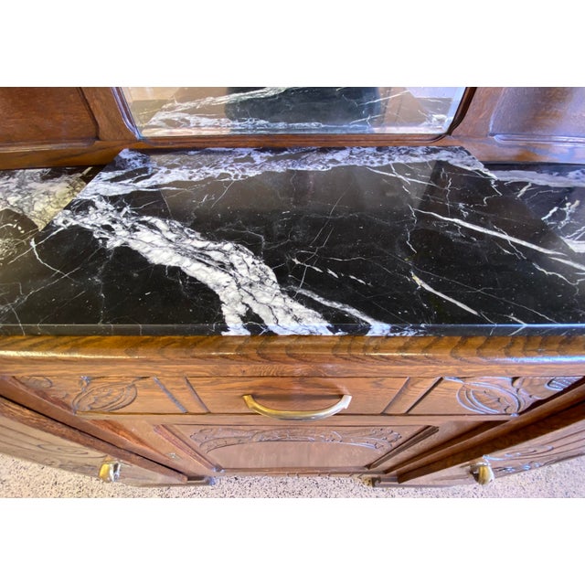 Brown 1920s Antique French Marble Top Art Nouveau (Deco) Hutch For Sale - Image 8 of 11