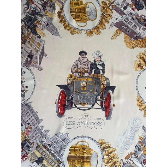 Textile Hermès Silk Scarf “Les Ancêtres” 1963 For Sale - Image 7 of 9