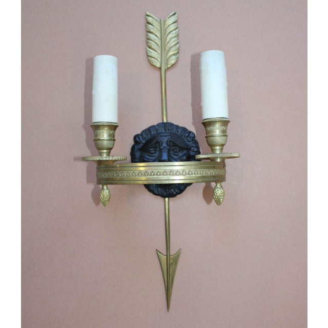 French Empire Gilt Bronze Wall Lights, 1900s, Set of 2, in Good conditions. Designed 1890 to 1919 European Plug (up to...