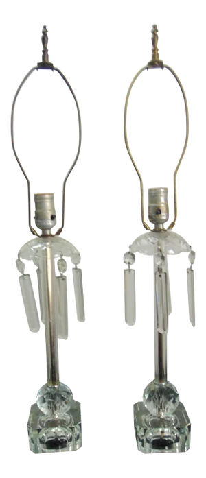 Hollywood Regency Glass Boudoir Lamps - a Pair