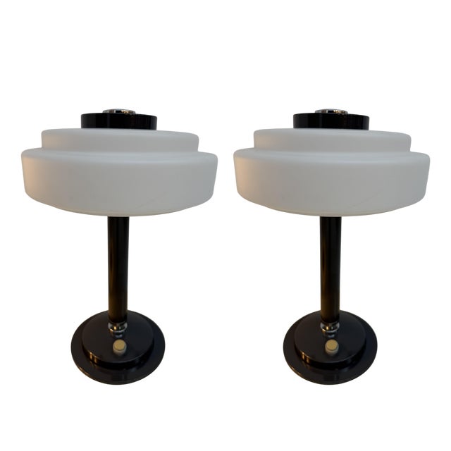Mid-Century Table Lamps in Milk Glass and Metal from Napako, Czechoslovakia,1960s, Set of 2 For Sale