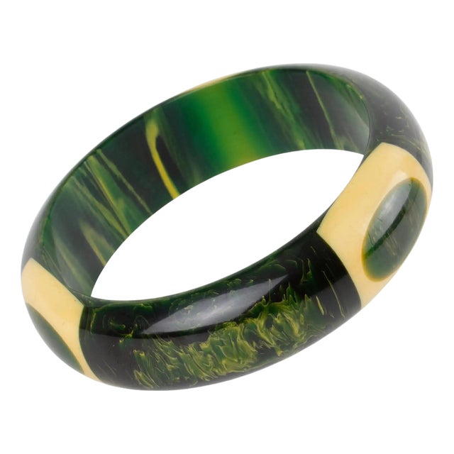 Belle Kogan Bakelite Bracelet Bangle with Laminated Elongated Dots For Sale