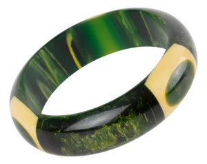 Belle Kogan Bakelite Bracelet Bangle with Laminated Elongated Dots