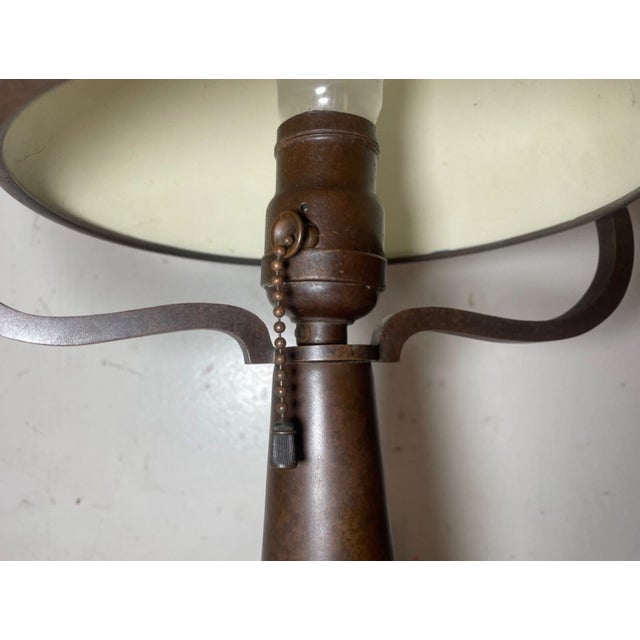 Heintz Antique Arts & Crafts Sterling Silver Over Bronze Desk Table Piano Lamp For Sale - Image 11 of 15