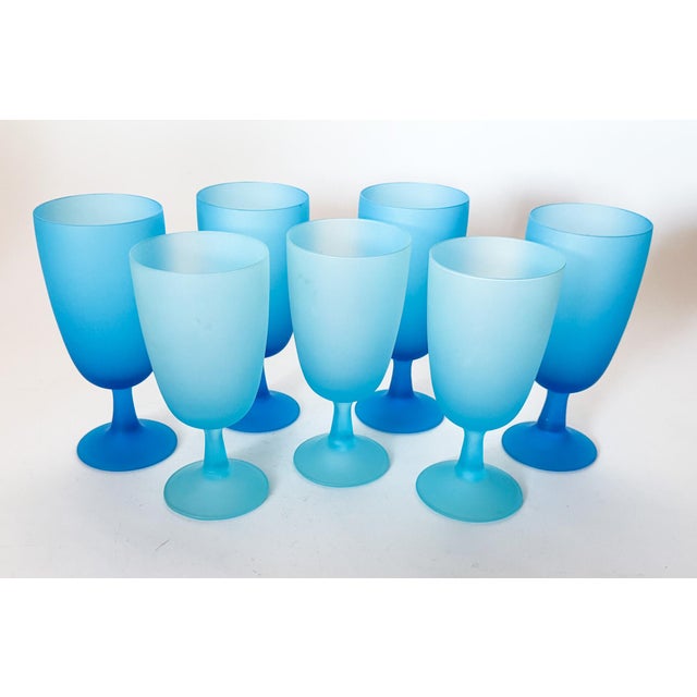 The most fantastic vintage 1960s Italian electric blue Satinato Murano blown glass goblets by Carlo Moretti, for Rosenthal...