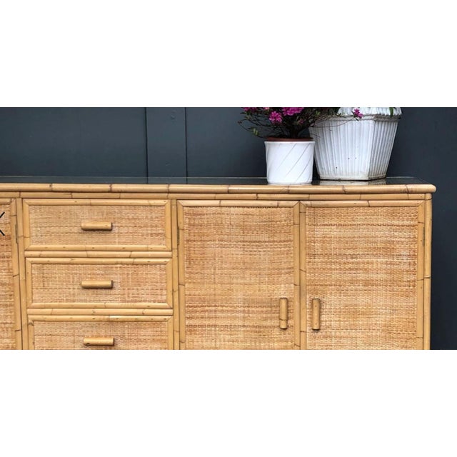 Wood Mid Century Rattan and Bamboo Sideboard, Italy, 1970s For Sale - Image 7 of 7