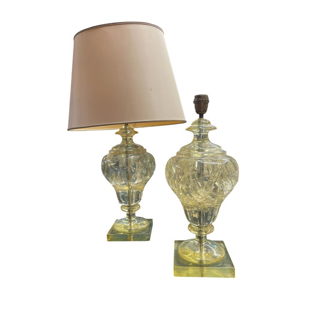 Crushed Ice Resin Lamps by Marie-Claude De Fouquières, 1970s, Set of 2, in Good conditions. Designed 1970 to 1979 I have...