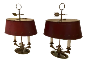 Antique Tole and Brass Dolphins Lamps, France - a Pair