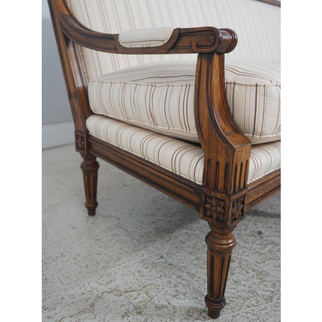 Wood Ethan Allen French Louis XVI Style Mahogany Upholstered Large Sofa For Sale - Image 7 of 18