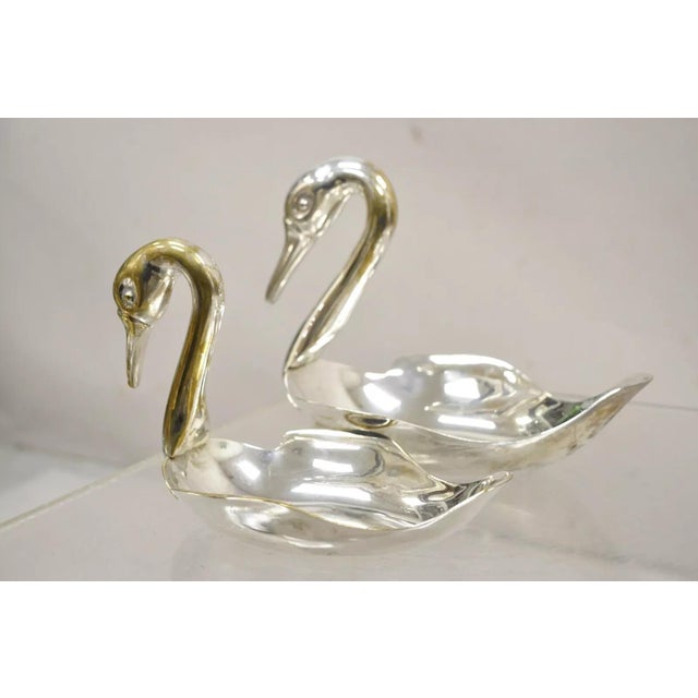 Modern Figural Silver Plated Copper Swan Bird Candy Dish Trinket Bowl - 2 Pcs, Made in India. Circa Late 20th Century....