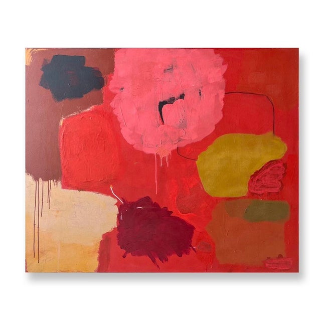 Abstract Large Abstract Painting in Reds by Artist John Luckett, 48” X 60” In For Sale - Image 3 of 6