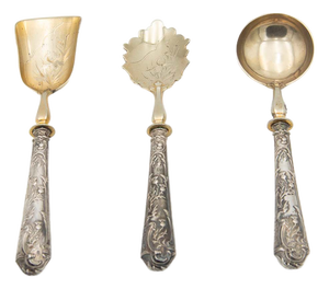 Set of Dessert Spoons with Embossed Silver Handles, Set of 3