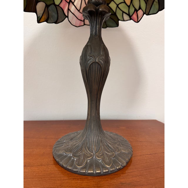 Vintage Art Nouveau Style Rose Stained Glass Desk or Table Lamp For Sale - Image 9 of 10