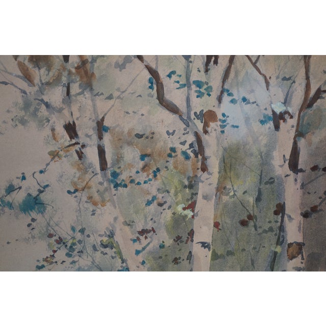 Antique Louis Kinney Harlow Autumn Birch Trees Landscape Watercolor Painting 20" For Sale - Image 11 of 11