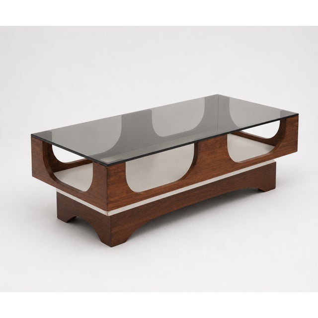 Brown Vintage Space Age Coffee Table with Smoked Glass and Wenge Wood Top, 1970s For Sale - Image 8 of 8