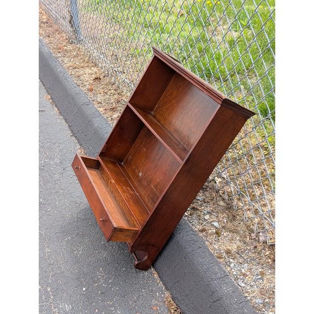 1960 Mid-Century Modern Cherry Wood 2-Tier Wall Shelf With Drawer For Sale - Image 12 of 13