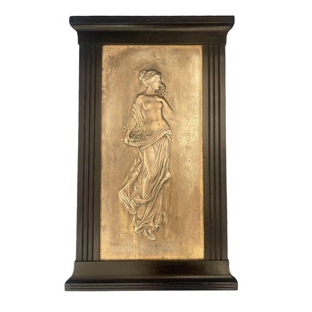 A refined late 19th century pair of Italian classical-style relief plaques depicting draped maidens in graceful...