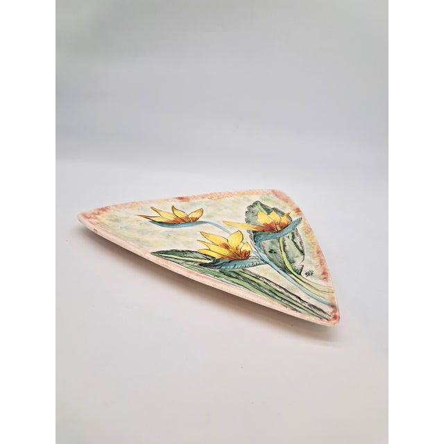 Hand-Painted Triangular Plate With Orange and Yellow Lilies Signed by Artist For Sale - Image 6 of 9