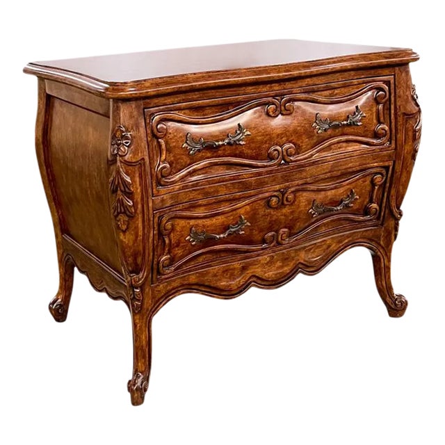 Fremarc Designs Carved French Bombe Nightstand For Sale