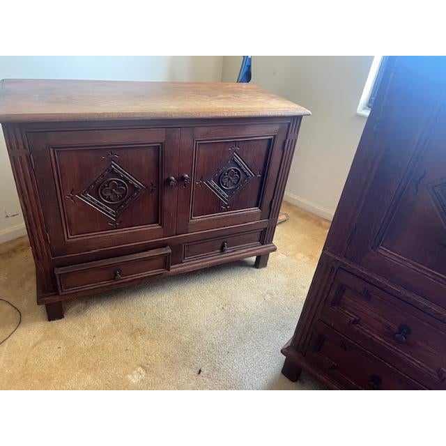 Jacobean 1900s Antique English Solid Oak, Linen Press. Jacobean For Sale - Image 3 of 6