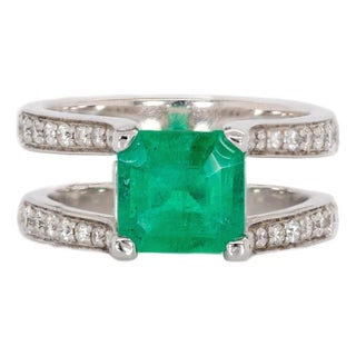 Gia Certified 2.2Ct Colombian Emerald & Diamond Ring in Solid 14k Gold, 9mm, Size 6.75 For Sale