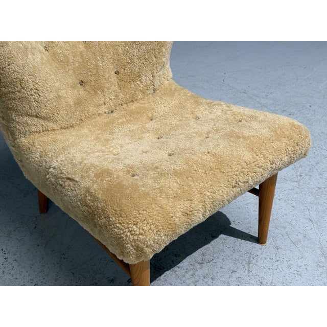 Erik Bertil Karlén, Rare Easy Chair, Beech, Shearling, Sweden, 1940s For Sale - Image 4 of 8