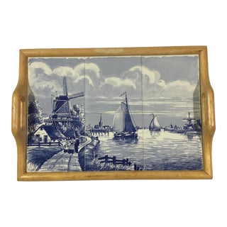 1950s Mid-Century Modern Delft Tile Tray For Sale
