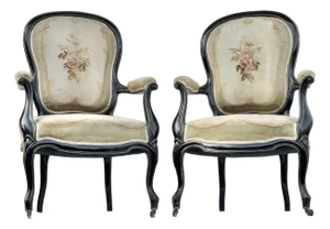Pair of Antique 19th Century Ebonized French Fauteuils With Original Needlepoint Upholstery