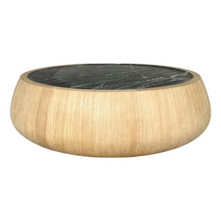 Thomas Pheasant for Baker Modern Black Marble Drum Cocktail Table For Sale