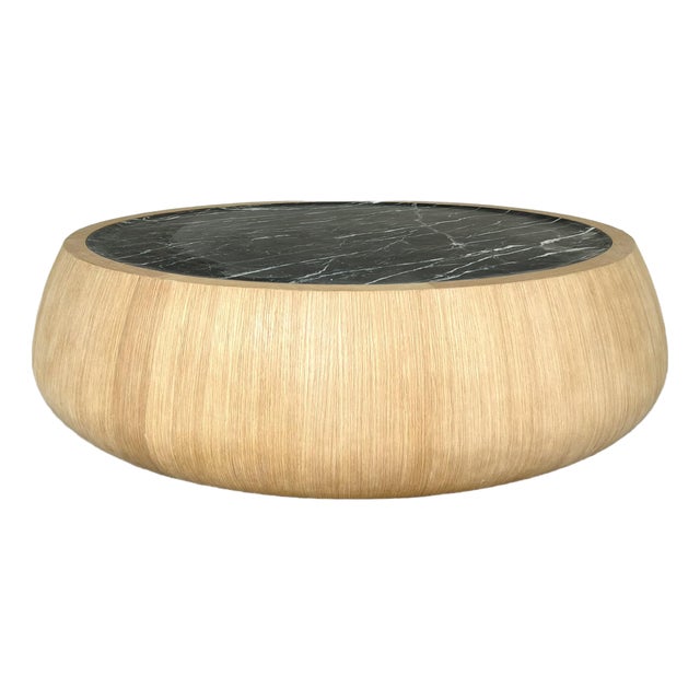 Thomas Pheasant for Baker Modern Black Marble Drum Cocktail Table For Sale