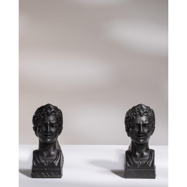 Metal 19th Century France Chocolate Iron Bust Bookends For Sale - Image 7 of 15