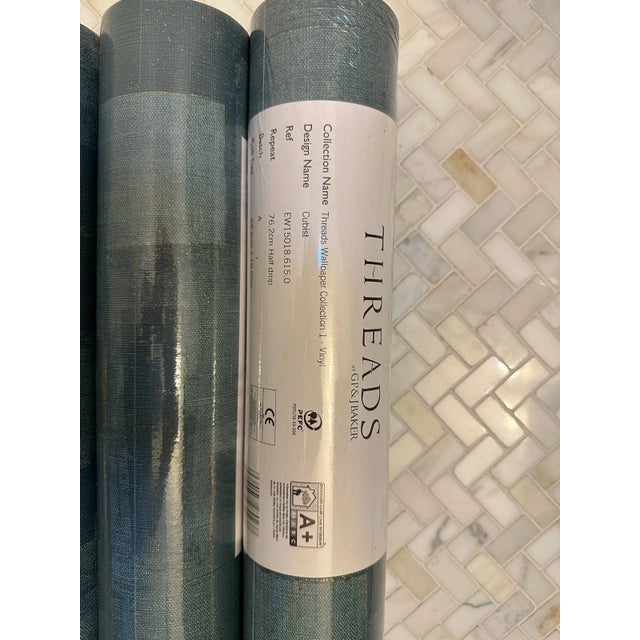 6 Rolls Kravet Cubist Teal Wallpaper For Sale In Los Angeles - Image 6 of 9