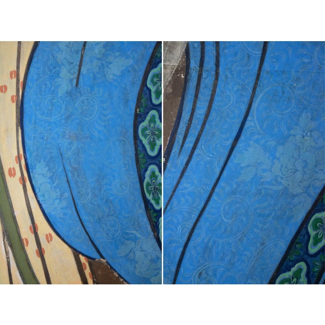 Wood Large Meiji to Early Showa Japanese 8-Panel Painted Byobu Screen "Celestial Maiden" For Sale - Image 7 of 18
