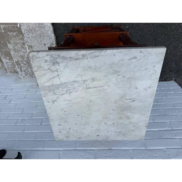 Brown Antique French Style Marble Top 2 Tier Night Stand For Sale - Image 8 of 16