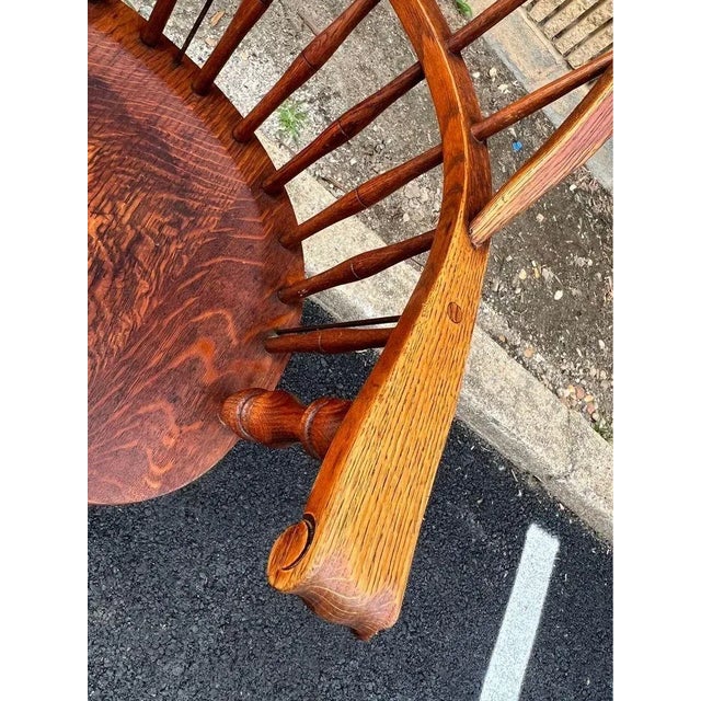 Wood Pair of Antique Oak Sack Back Windsor Armchairs 19th Century For Sale - Image 7 of 12