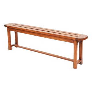 Vintage French Provincial Slatted Pine Bench, 1980 For Sale
