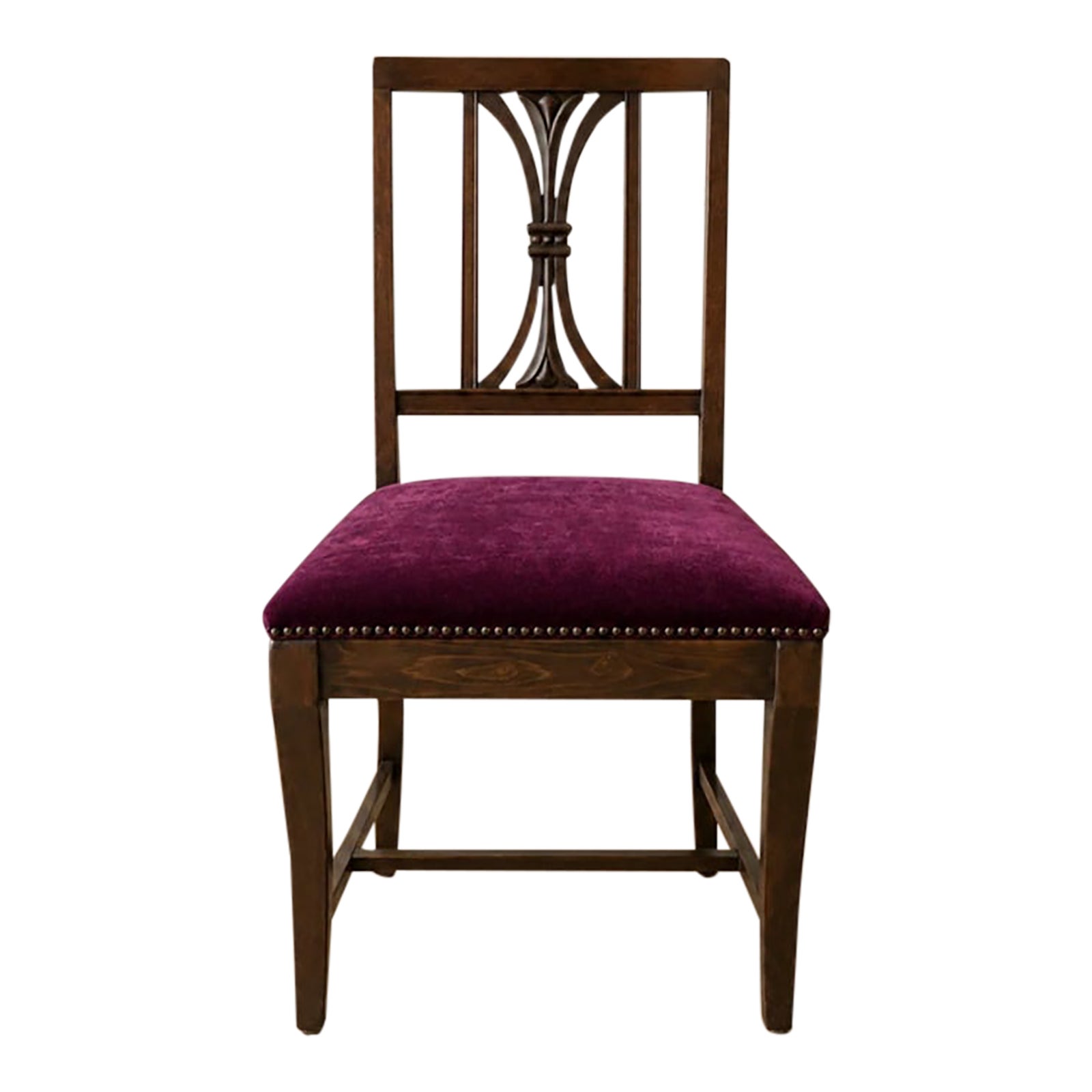 Vintage Burgundy Velvet Pierced-Back Dining Chair | Chairish