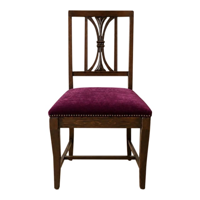 Vintage Burgundy Velvet Pierced-Back Dining Chair For Sale