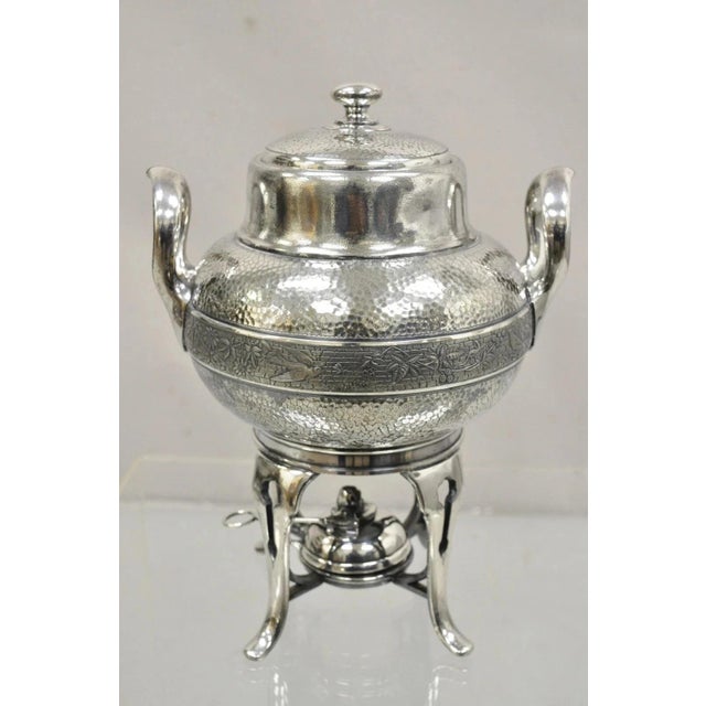 Antique Victorian Silver Plated Hand Hammered Samovar Coffee Pot Water Warmer For Sale - Image 9 of 11