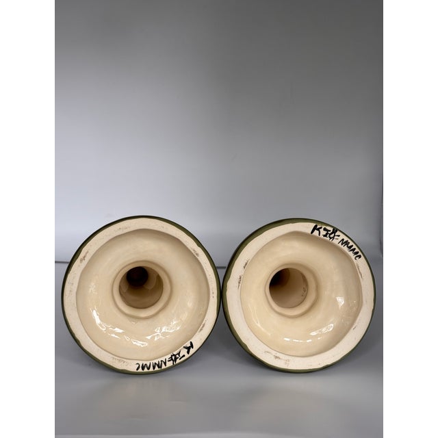 Vintage Italian Hand Painted and Glazed Candle Holders - A Pair For Sale In Seattle - Image 6 of 10