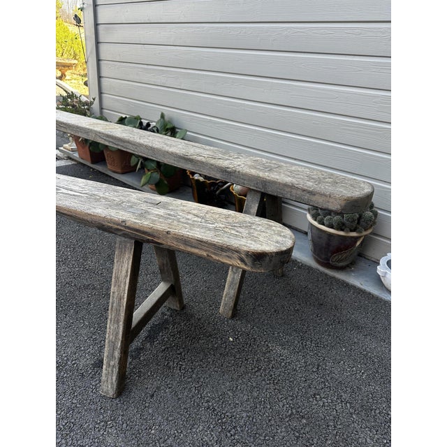 Vintage Benches in Raw Wood, 1920s, Set of 2 For Sale - Image 4 of 11