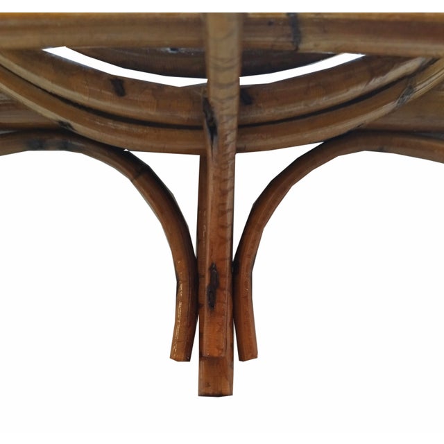Bamboo and rattan coat stand with oval mirror and small shelf, made in Italy in the 1960s.