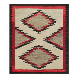 1930s Ivory Geoemtric Tribal American Navajo "Double Saddle" Rug 3' X 3'9" Flatweave Wool Carpet