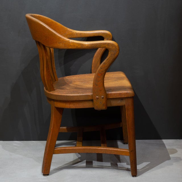 Antique Solid Quarter-Sawn Oak Banker's Chairs c.1934 For Sale - Image 4 of 18