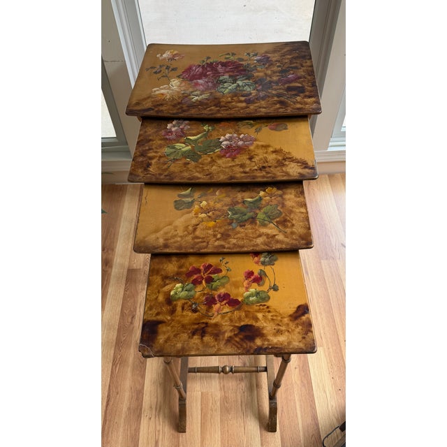 A rare and exceptionally charming set of four Gilded Age "quartetto" nesting tables (tables gigognes) retailed by the...