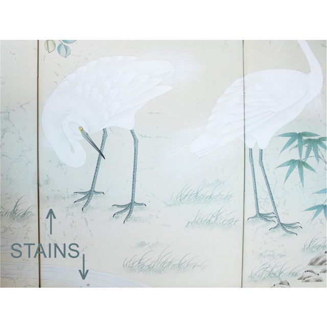 C. 1970s Chinoiserie Silk Screen "Egrets, Bamboo and Peonies" For Sale - Image 12 of 18